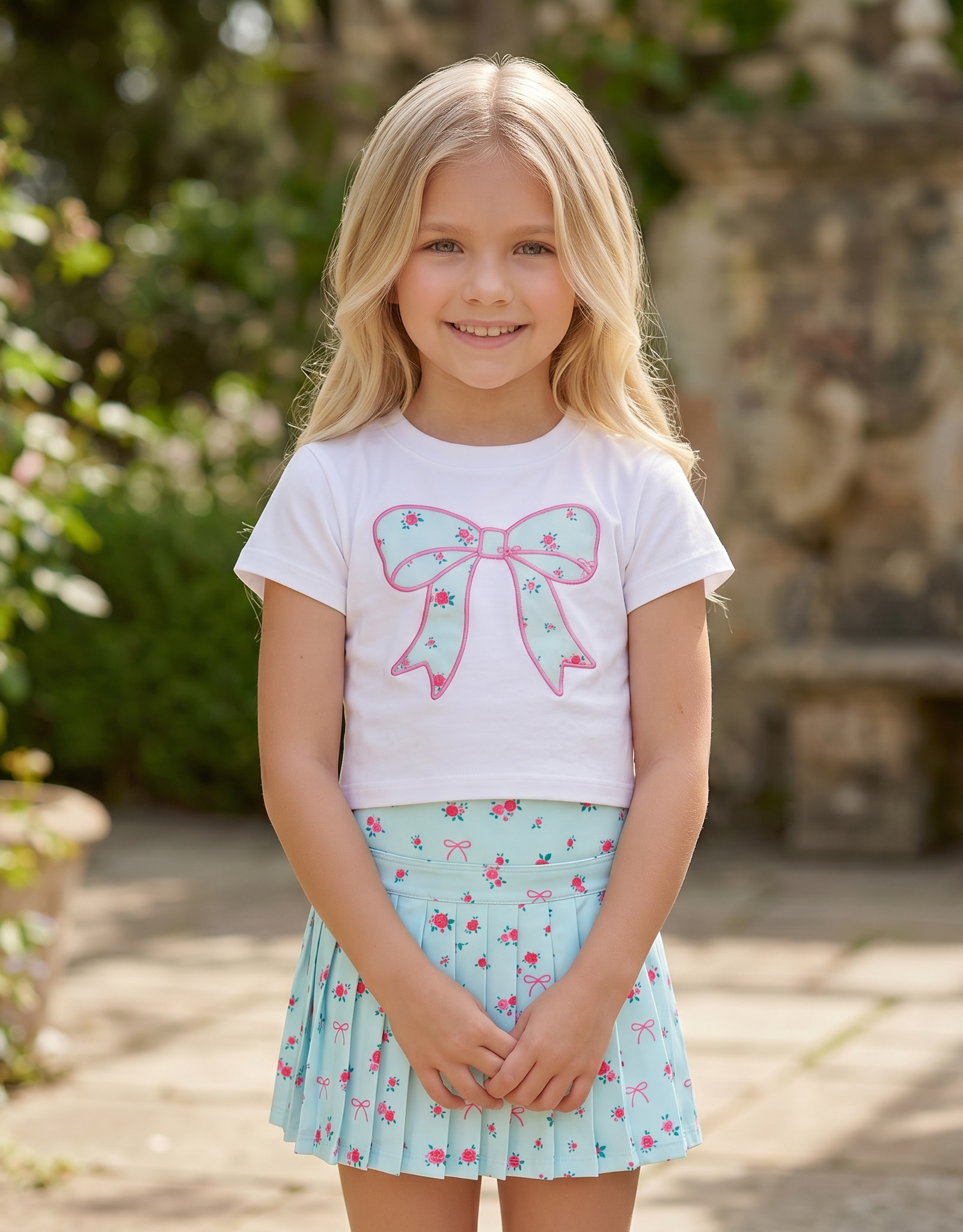 Sweet Wink blue floral pleated skort for tween girls