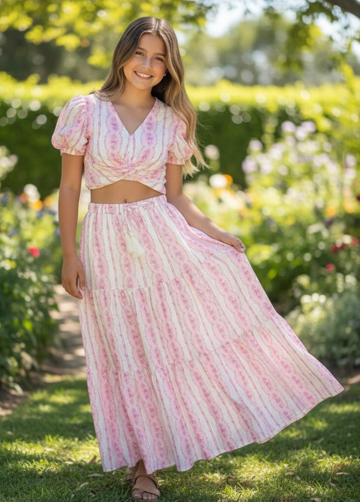 KatieJ NYC Juliet Top- Baby Pink Cottage Stripe