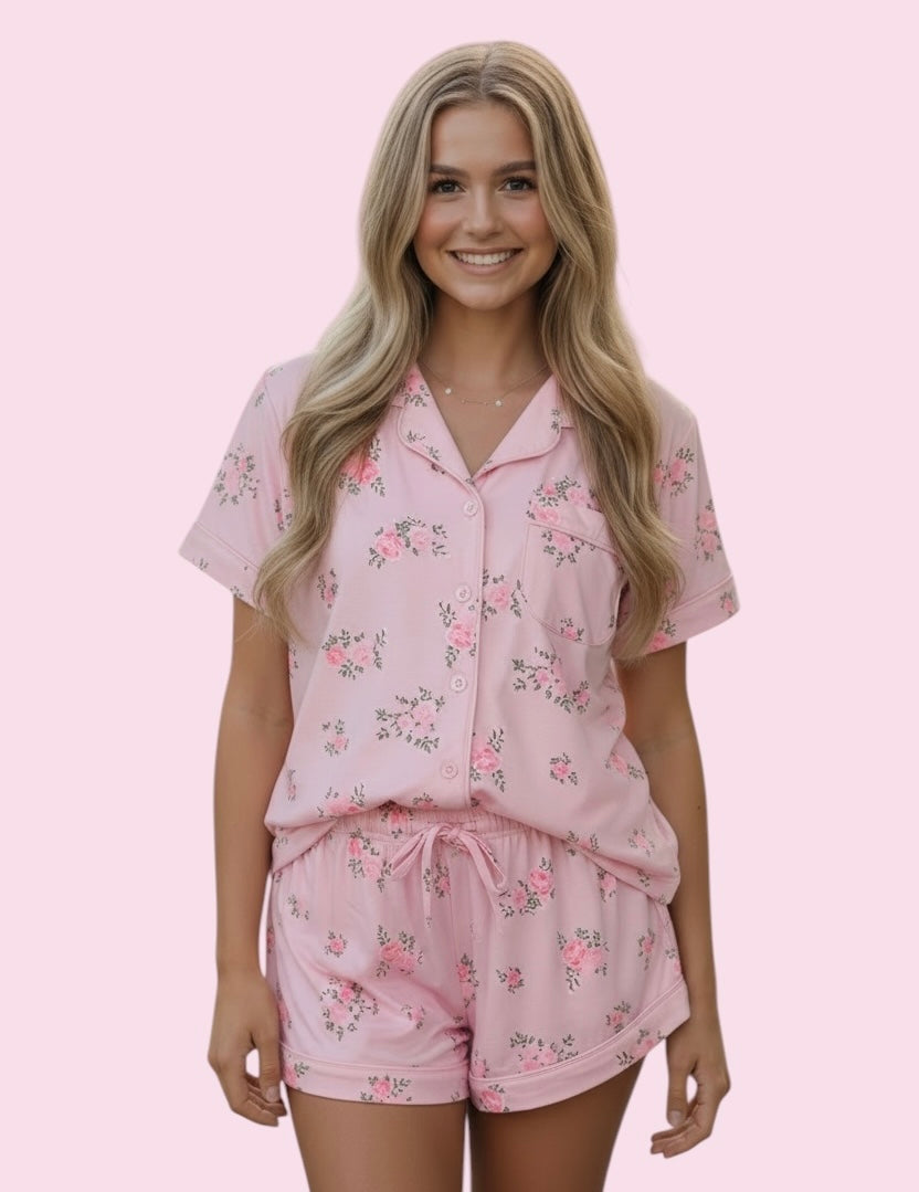 Flowers By Zoe 2pc Pink Cabbage Rose Knit Lounge Set