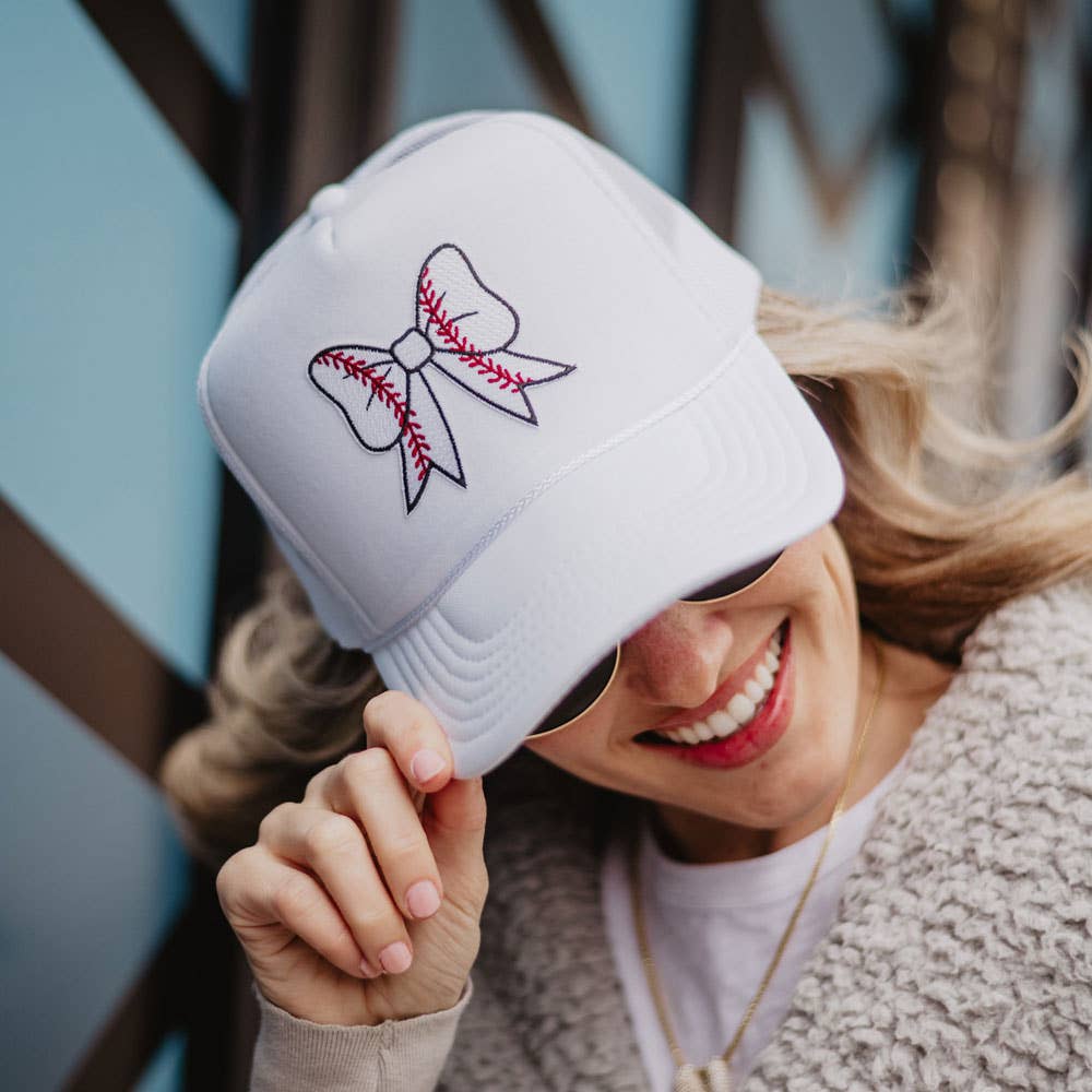 Baseball Bow Coquette Patch Trucker Hat-White