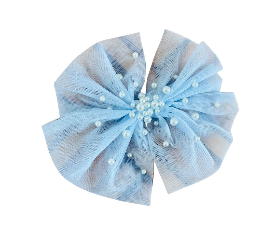 Ooh! La, La! Couture Tulle + Pearls Hair Clip- Sky
