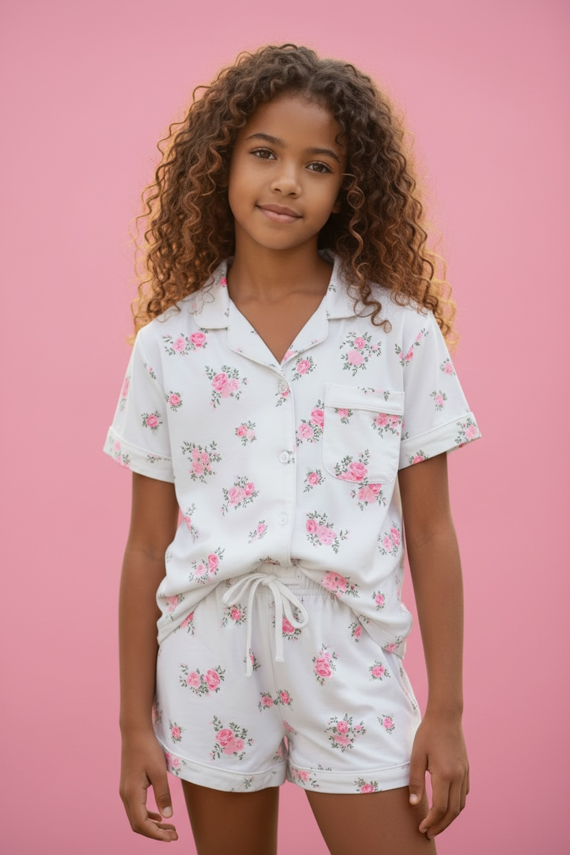 Flowers By Zoe 2pc White & Pink Cabbage Rose Knit Lounge Set