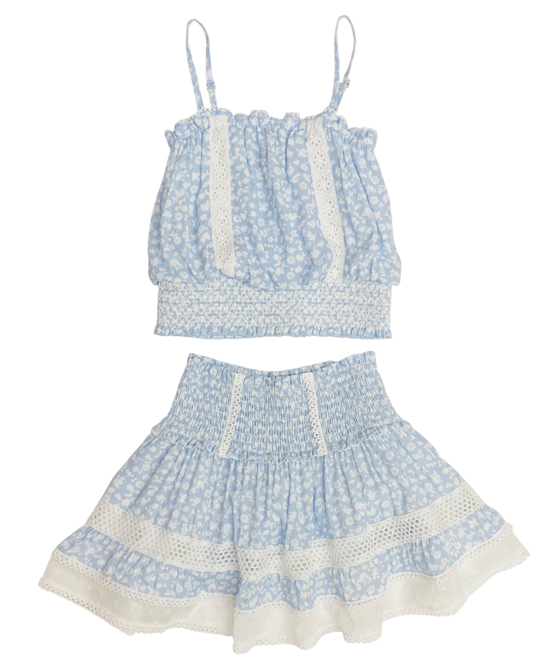 KatieJ NYC Lara Skirt- Blue Ditsy Floral