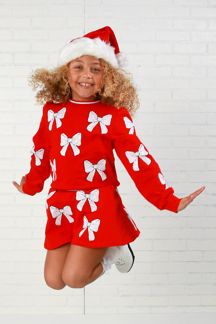 Belle Cher Sequin Red & White Bow Sweatshirt