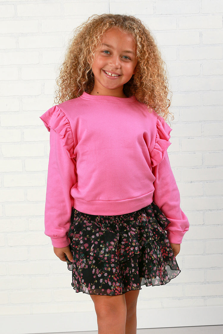 Flowers By Zoe Black + Pink Floral Ruffle Skirt