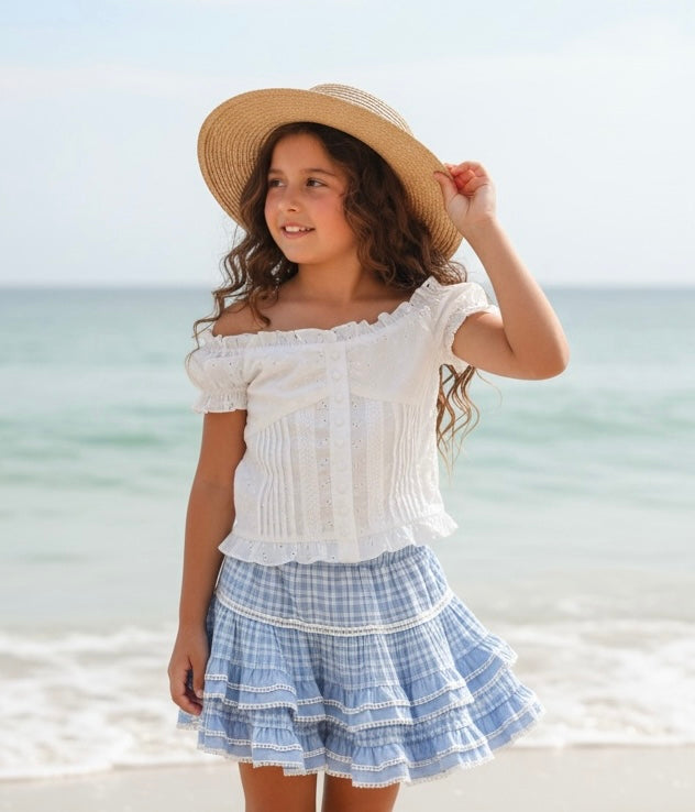 KatieJ NYC Katrina Skirt - Baby Blue Gingham