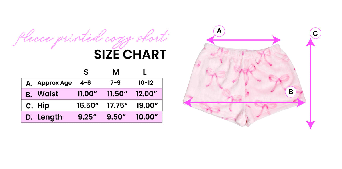 Fleece Printed Cozy Shorts- Pink Bow Print