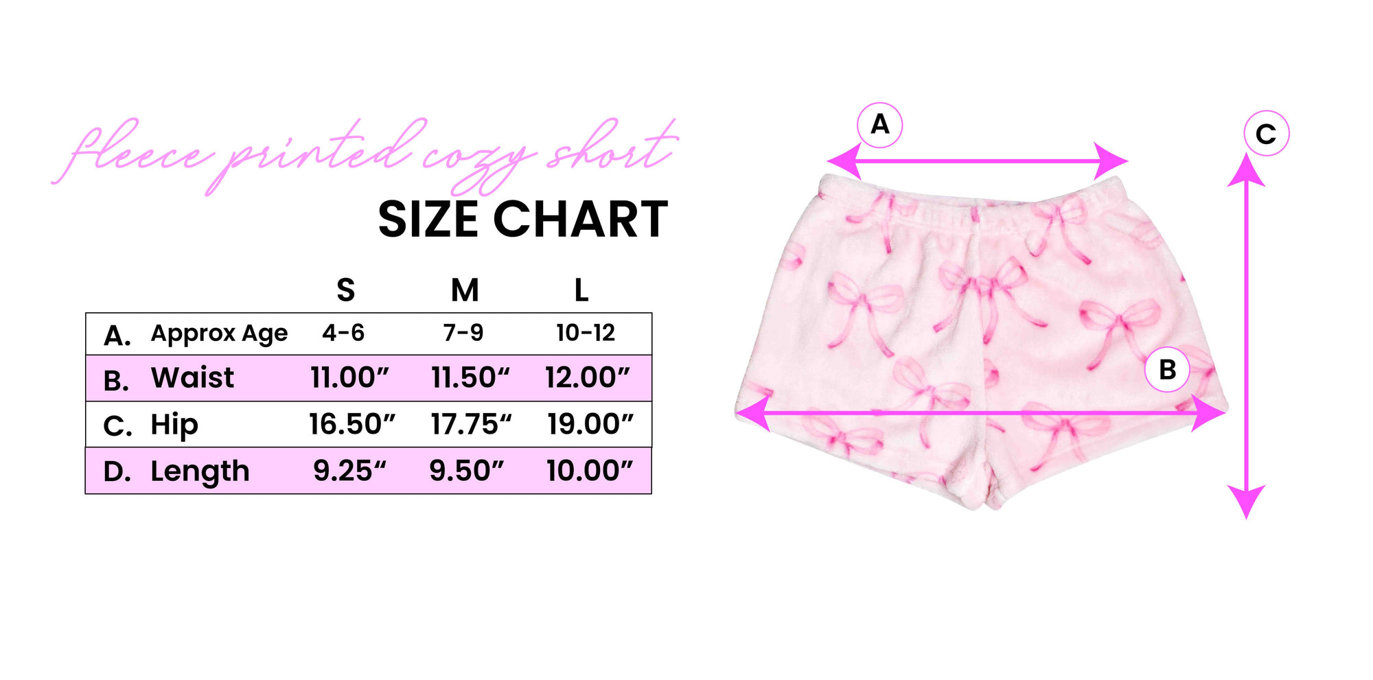 Fleece Printed Cozy Shorts- Pink Bow Print