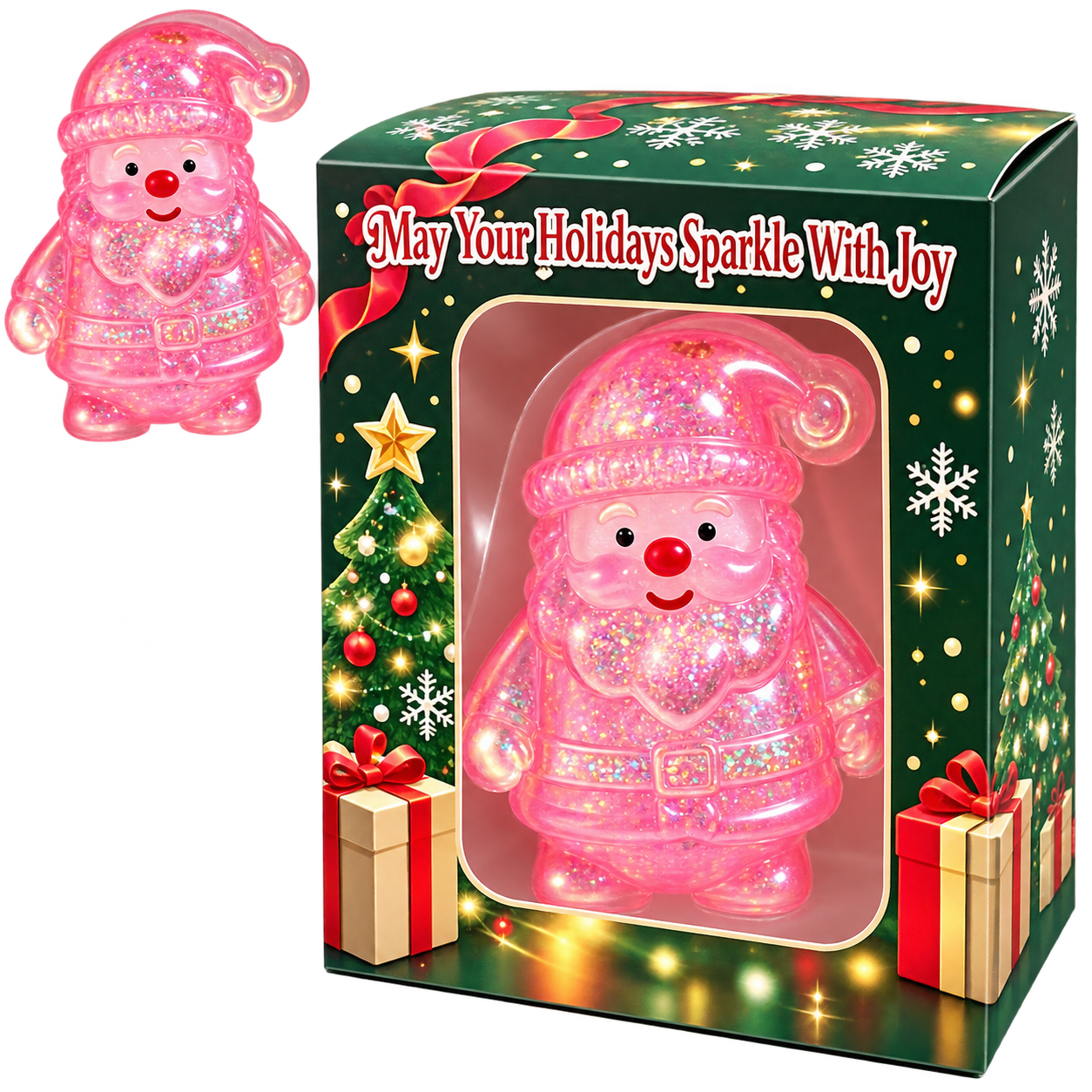 Pink Sparkly Squishy Santa Toy