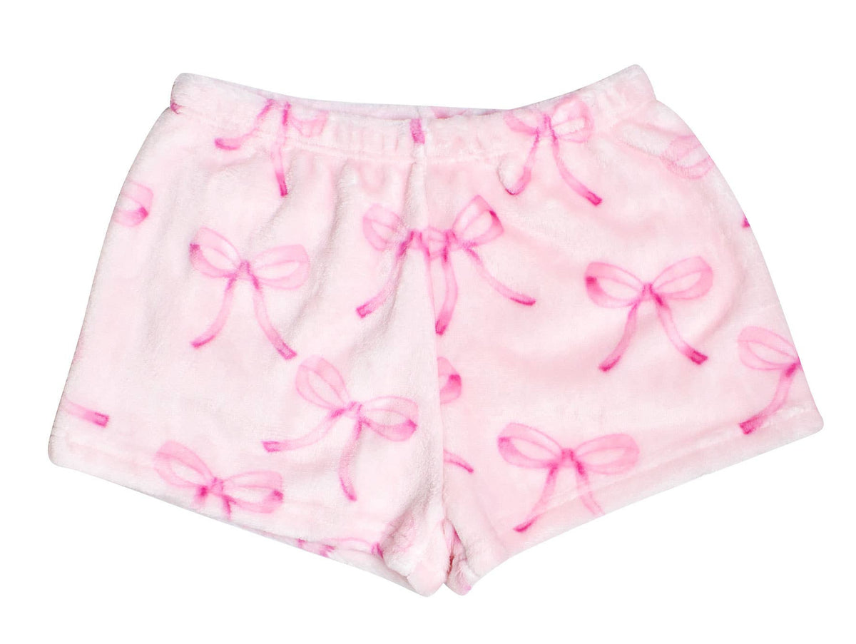 Fleece Printed Cozy Shorts- Pink Bow Print
