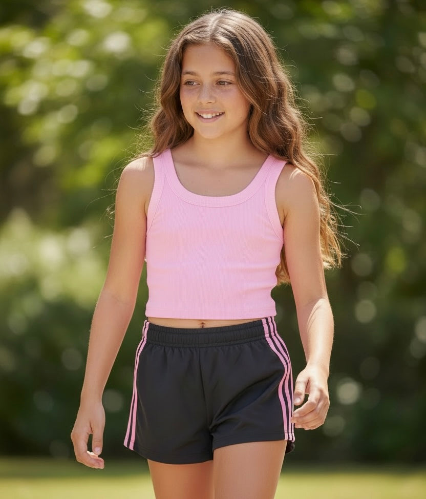 Tweenstyle Side Stripe Nylon Track Short - Black/Pink