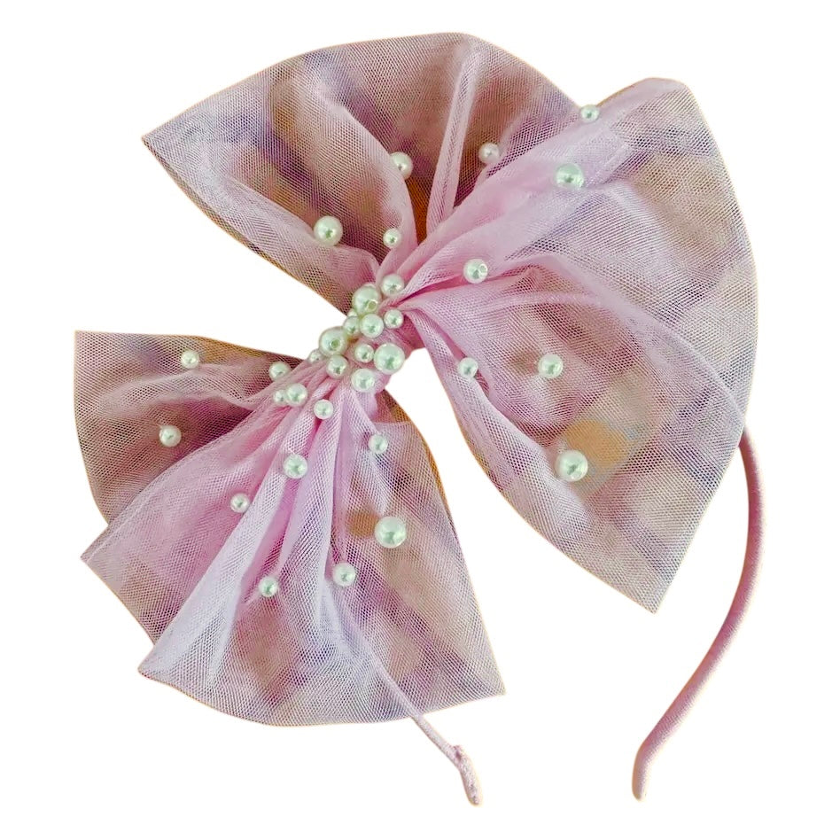 Ooh! La, La! Couture Tulle + Pearls Hair Headband- Pink