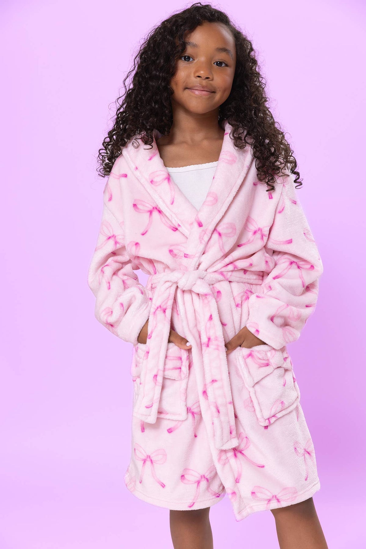 Fleece Bath Robe-Pink Bow Print
