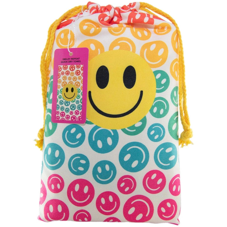 Happy Face Repeat Quick Dry Jumbo Beach Towel & Bag