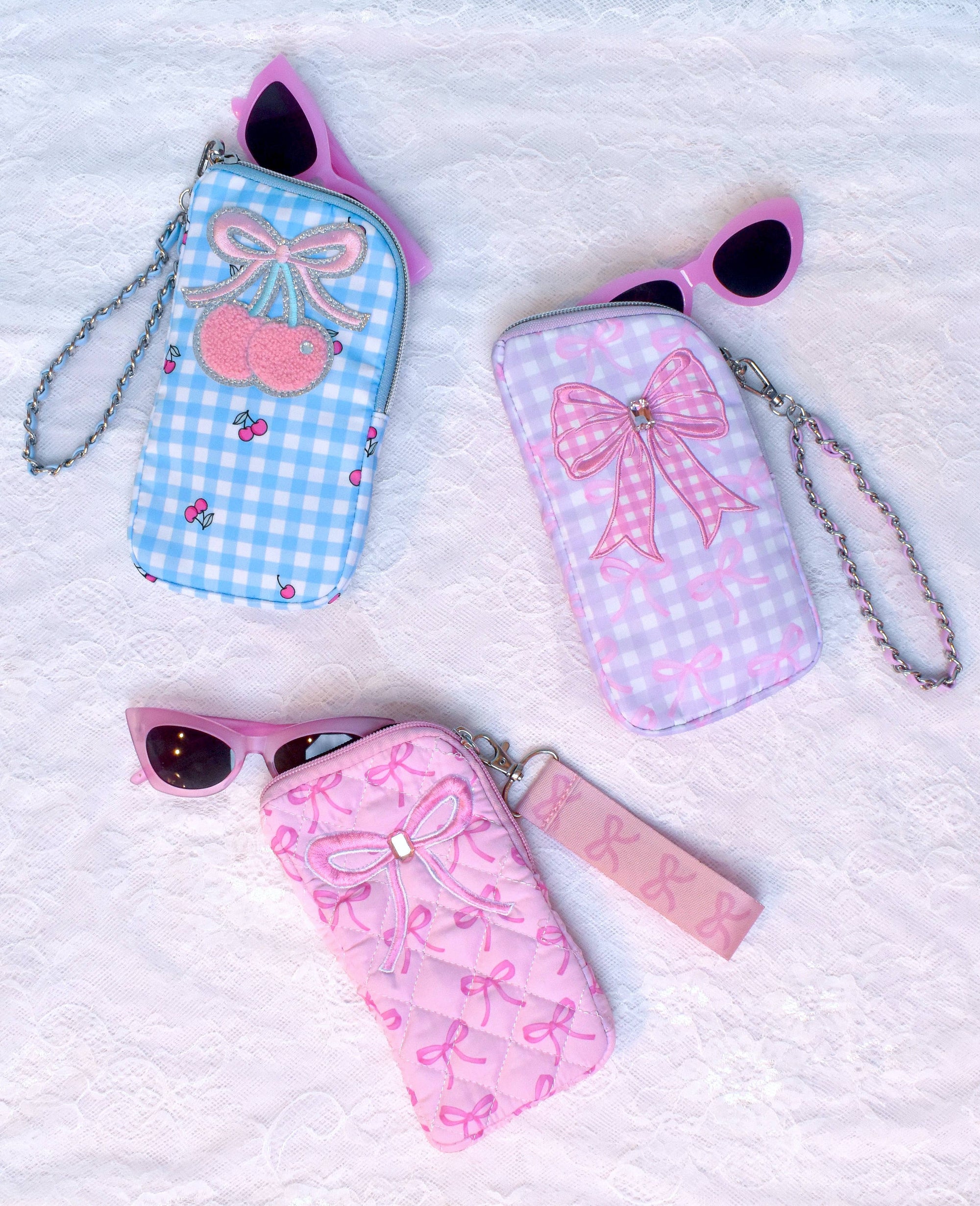 Wristlet Case and Sunglasses- Pink Bow