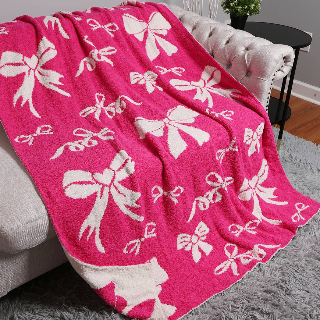 Bow Patterned Throw Blanket 50 X 60- Hot Pink