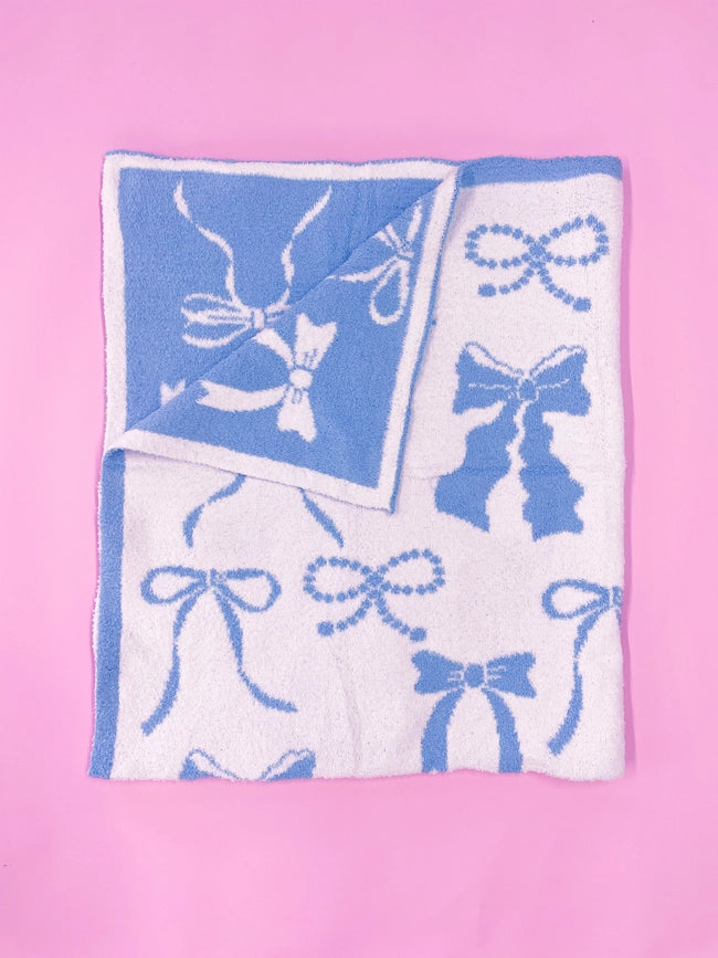 Bow Patterned Throw Blanket 50 X 60- Blue