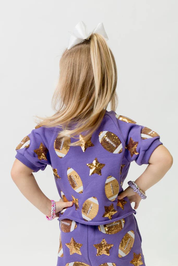 Belle Cher Sequin Purple & Gold  Football 2pc Game Day Set