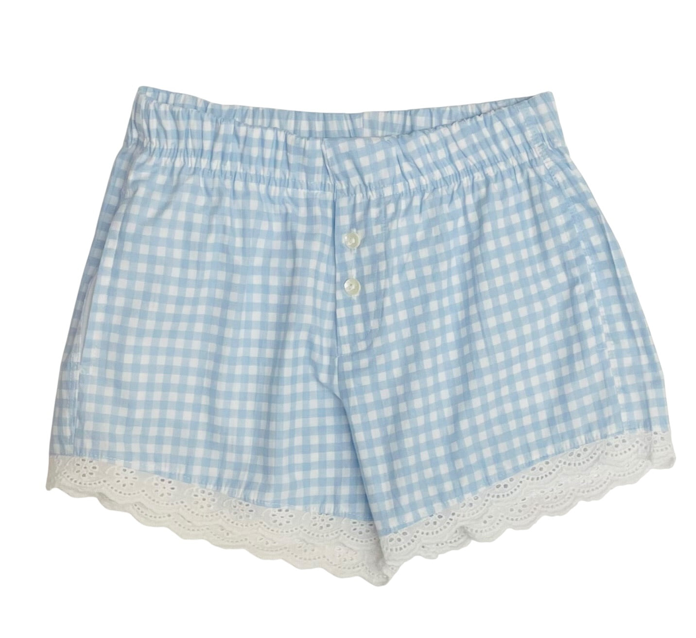 Paper Flower Tween Baby Blue Gingham Lace Trim Shorts