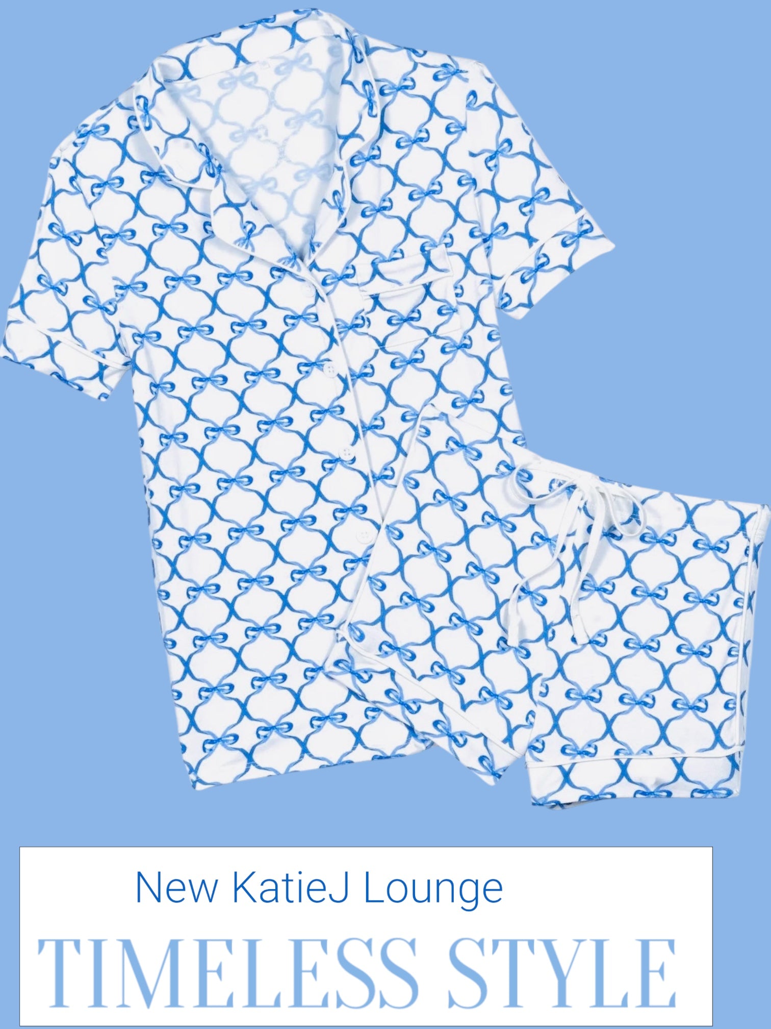 KatieJ NYC Lynn Short Set - Blue Bows