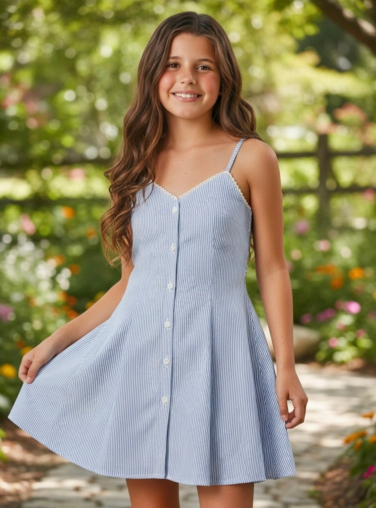 KatieJ NYC Daria Dress - Baby Blue Seersucker