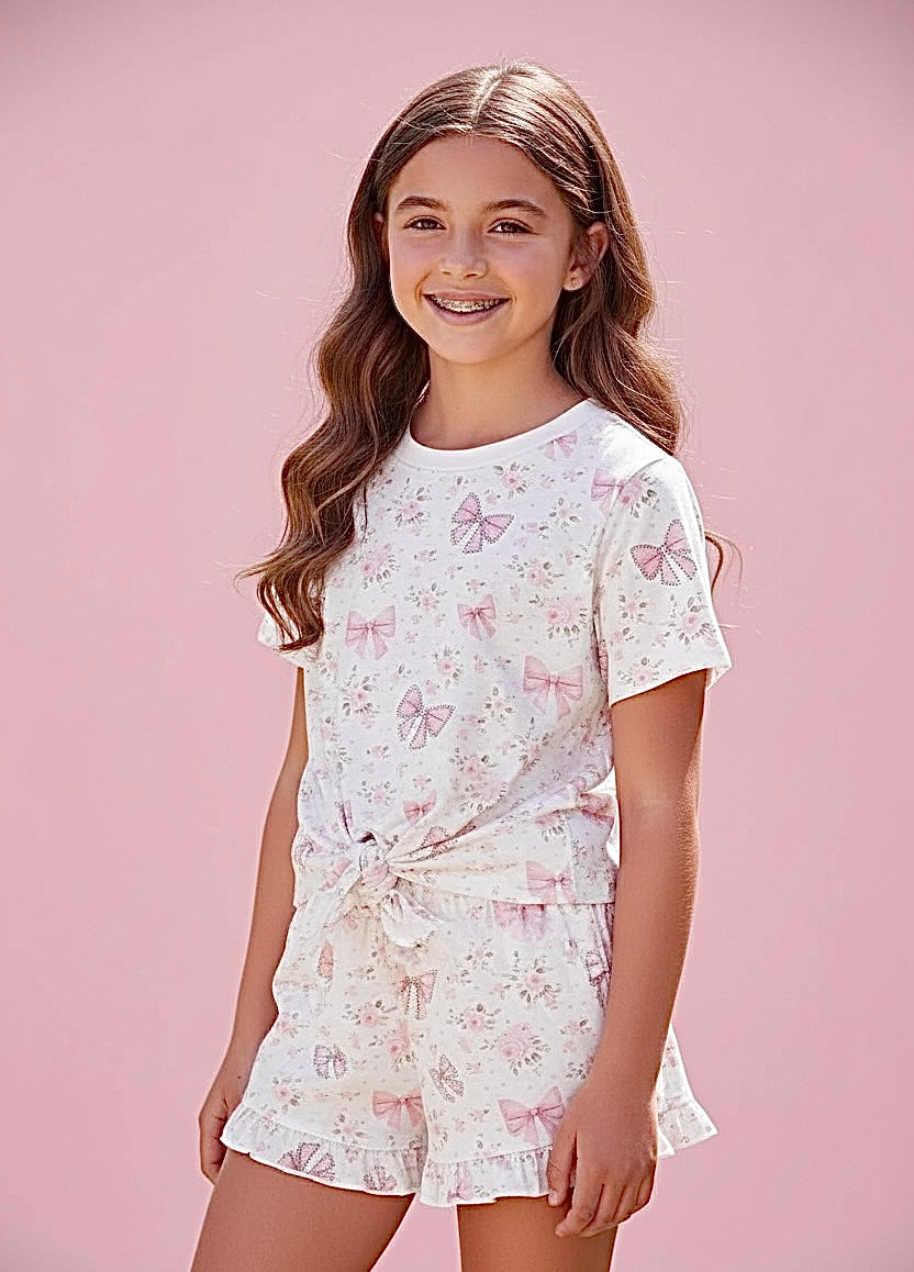 Dreamers Charlotte 2pc Crystal Pink Bows Short Set