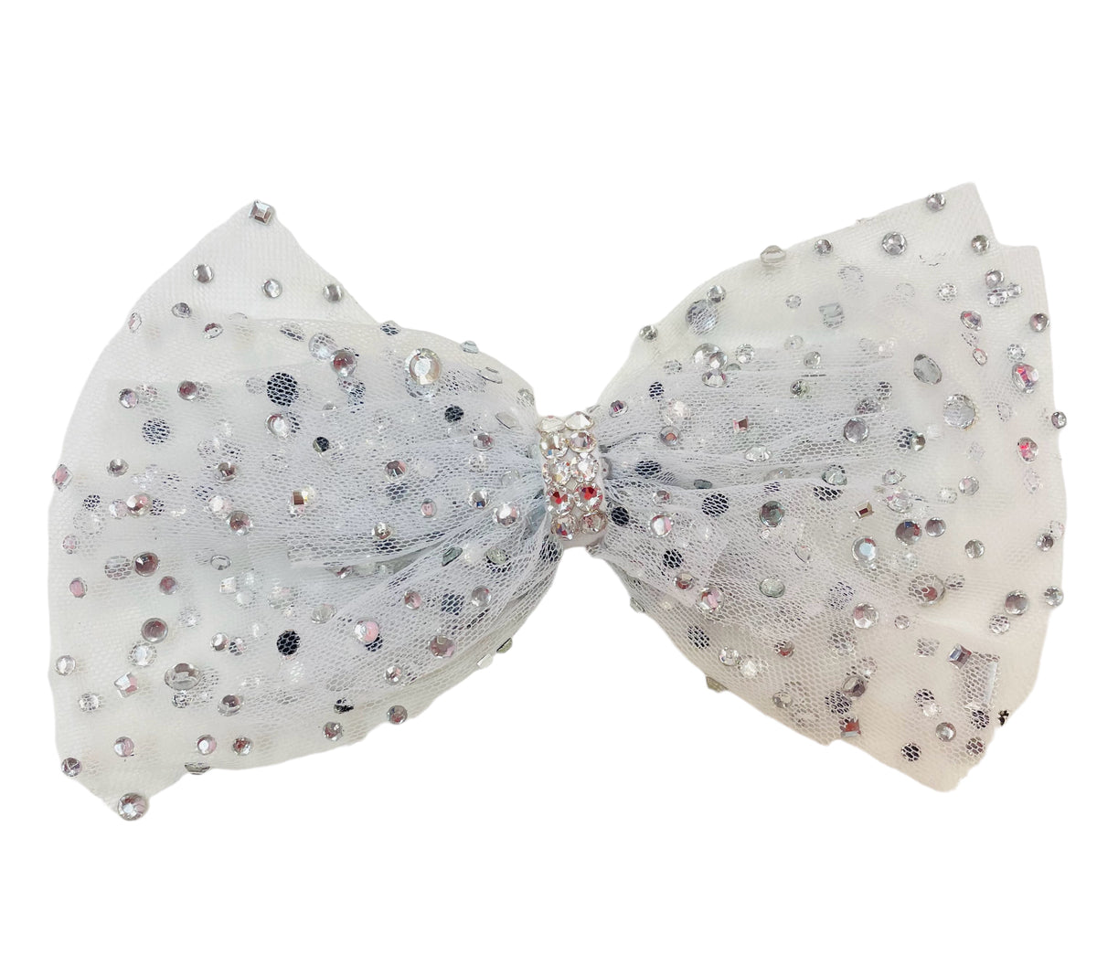 Bari Lynn 7&quot; Tulle Jeweled Hair Clip - White/Silver