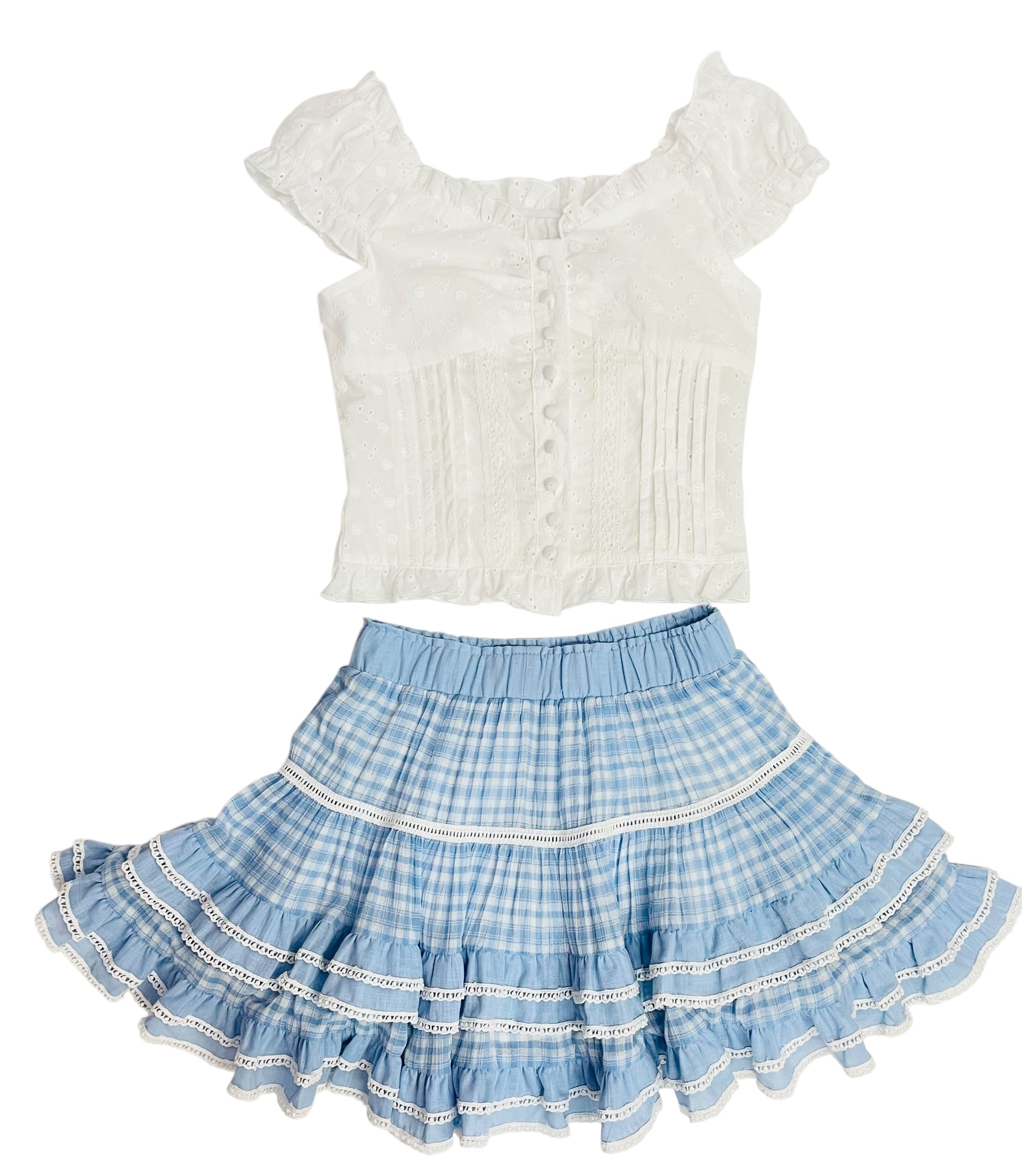 KatieJ NYC Katrina Skirt - Baby Blue Gingham