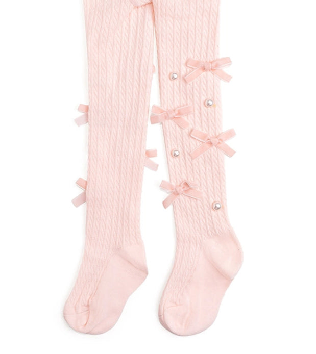 Sweet Wink Pink Velvet Bows + Pearls Tights