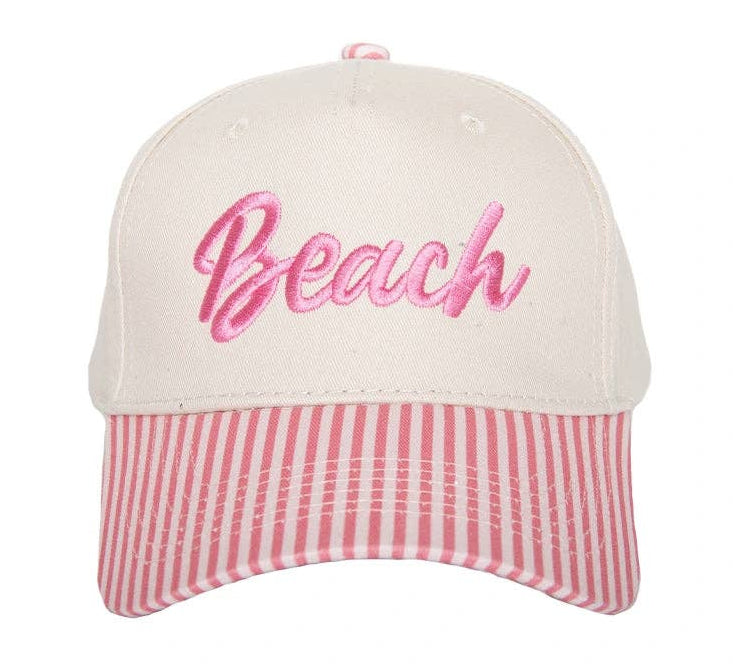 Beach Two-Toned Tween Trucker Hat-Pink Stripe