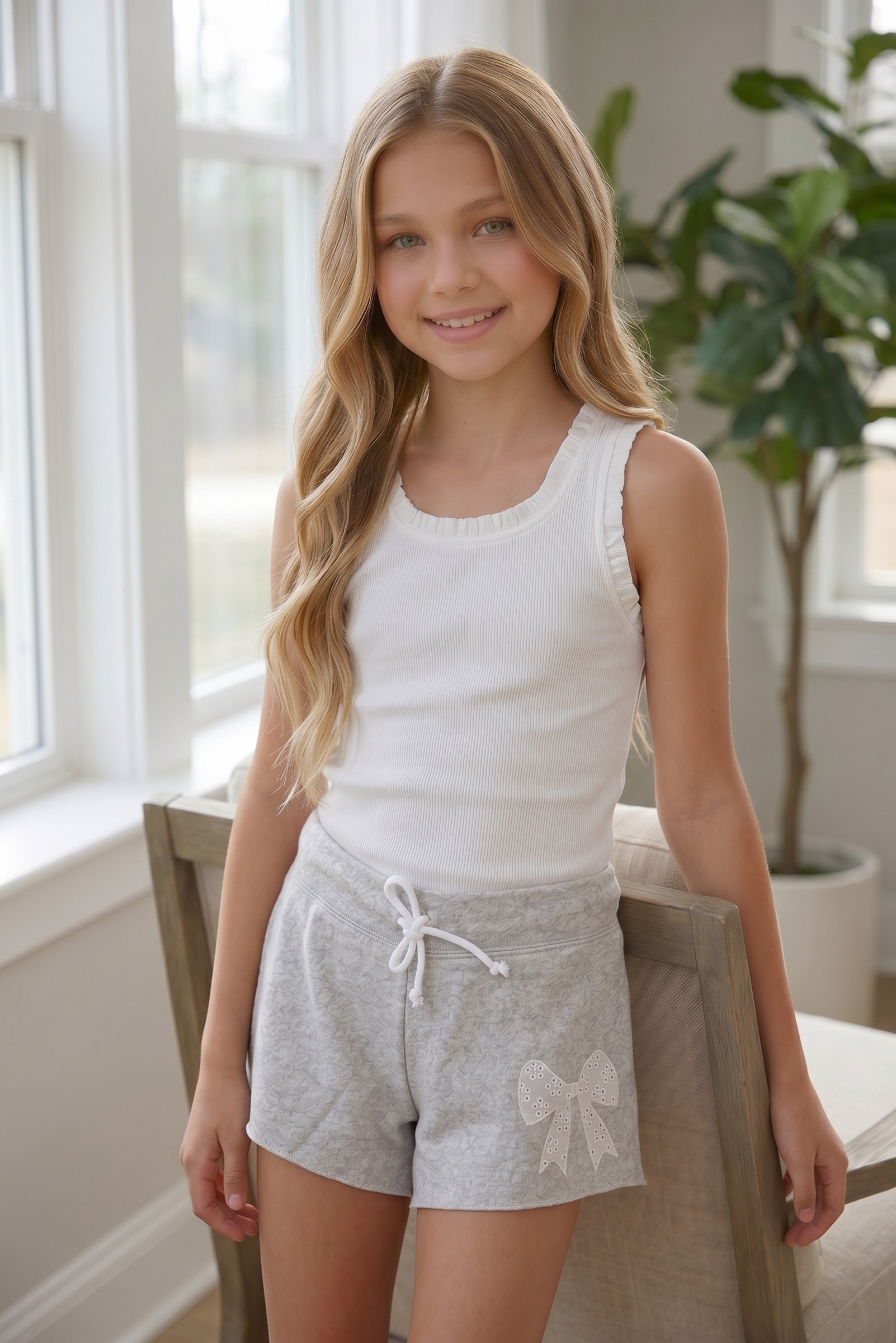 FBZ Flowers By Zoe White Ribbed Ruffle Tank for Tween Girls