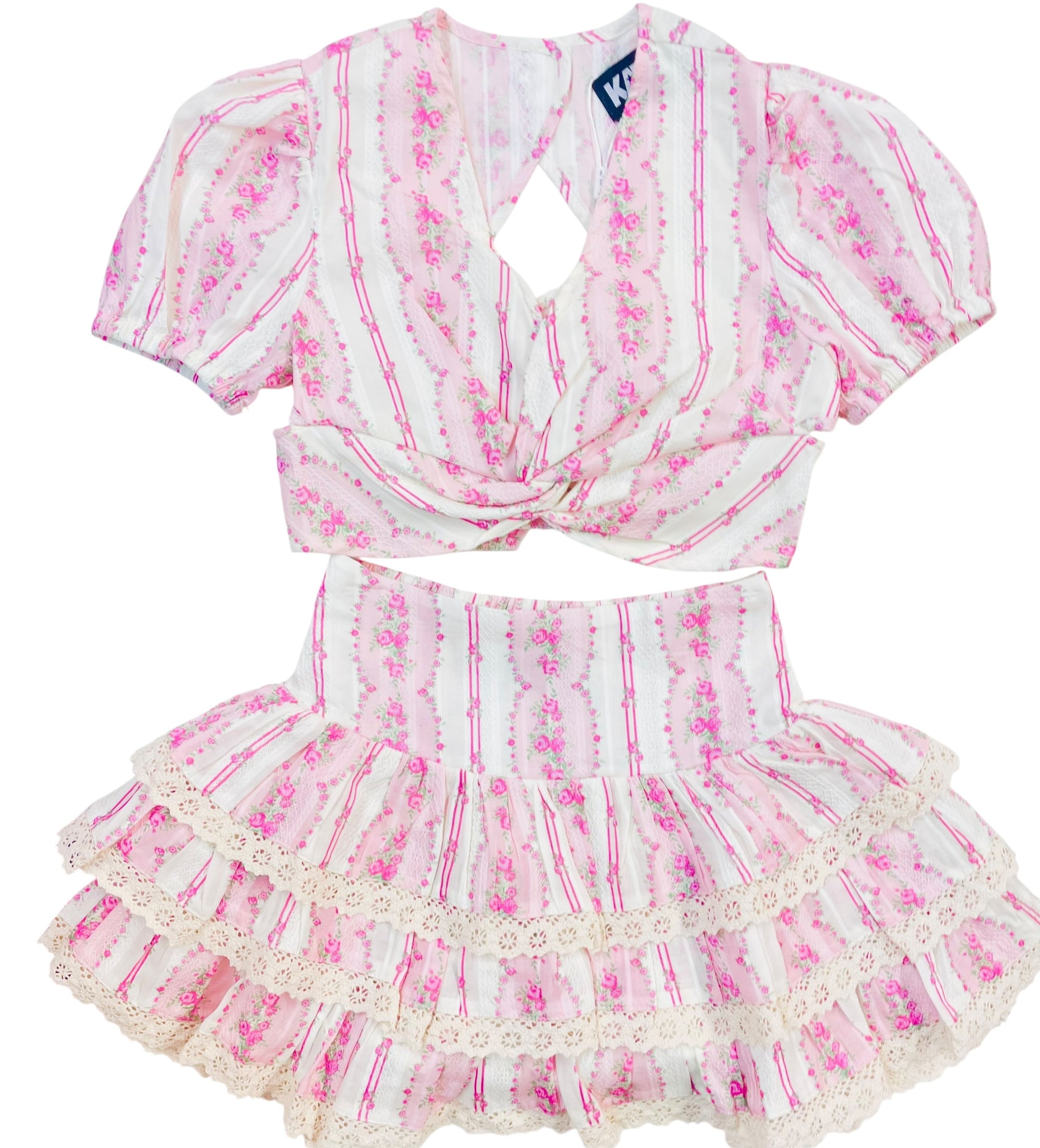 KatieJ NYC Juliet Top- Baby Pink Cottage Stripe