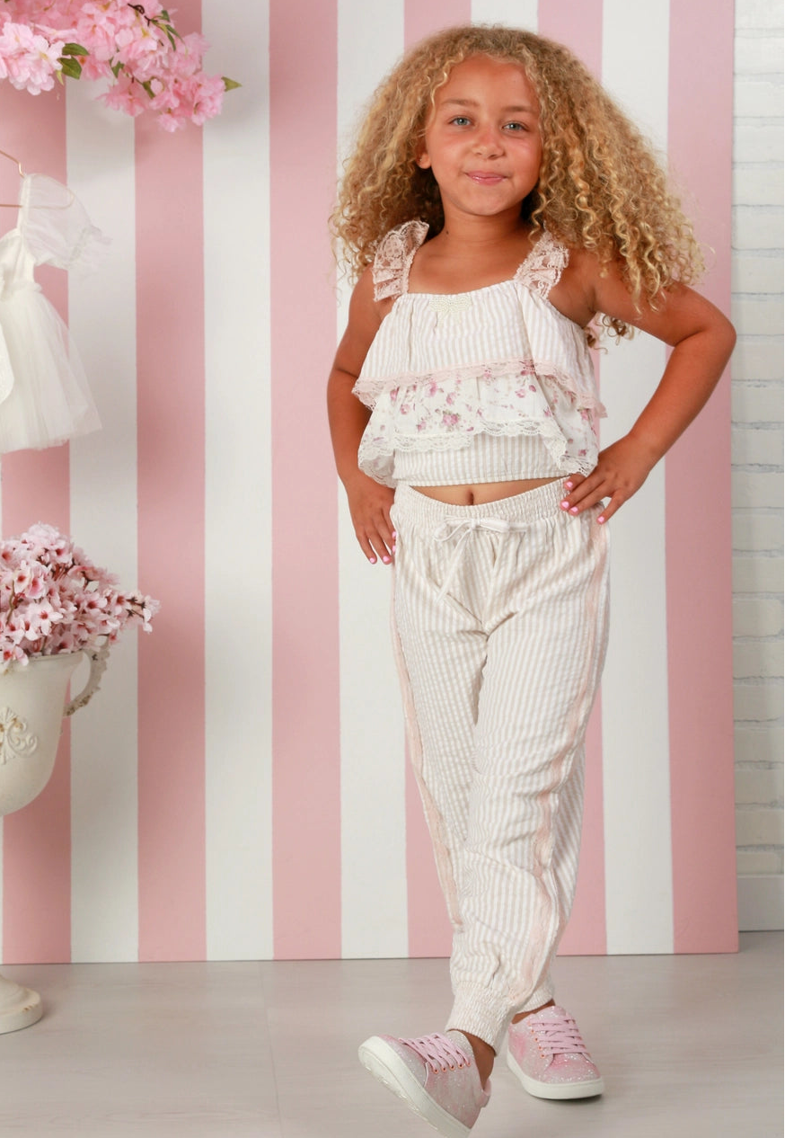 Ooh! La, La! Couture Marlee 2pc Pant Set- Shabby Chic Floral & Stripe