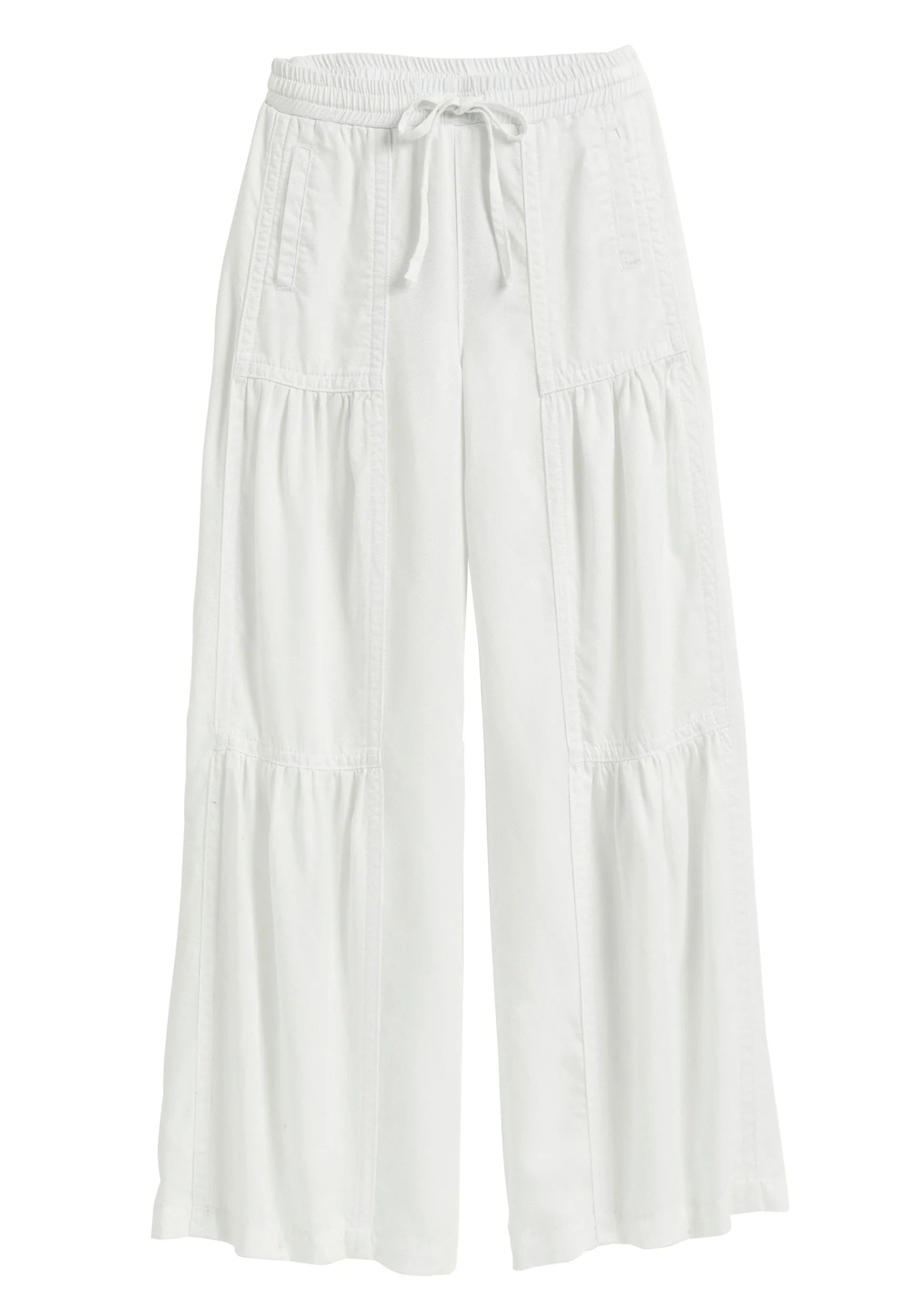 Tractr Drawstring Tiered Wide Leg Pant - White