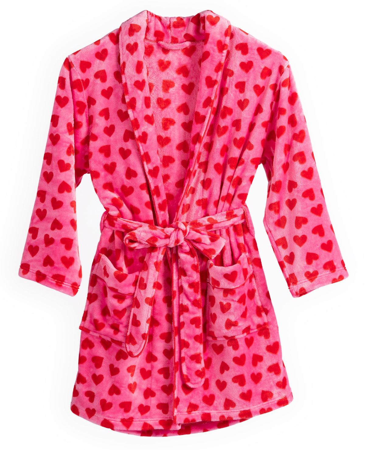Red &amp; Pink Heart Print Luxe Robe - Tween