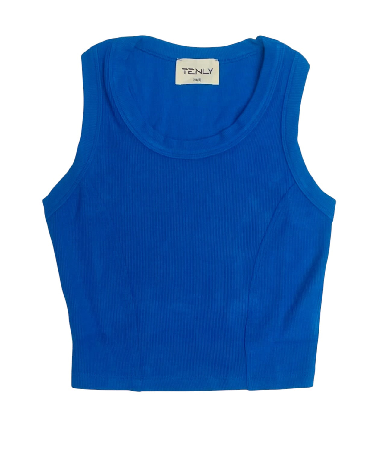 Tenly Tween Ribbed Raw Edge Crop Tank - Bali Blue