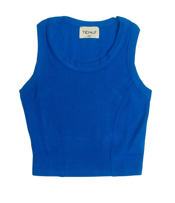 Tenly Tween Ribbed Raw Edge Crop Tank - Bali Blue - Everything But The ...