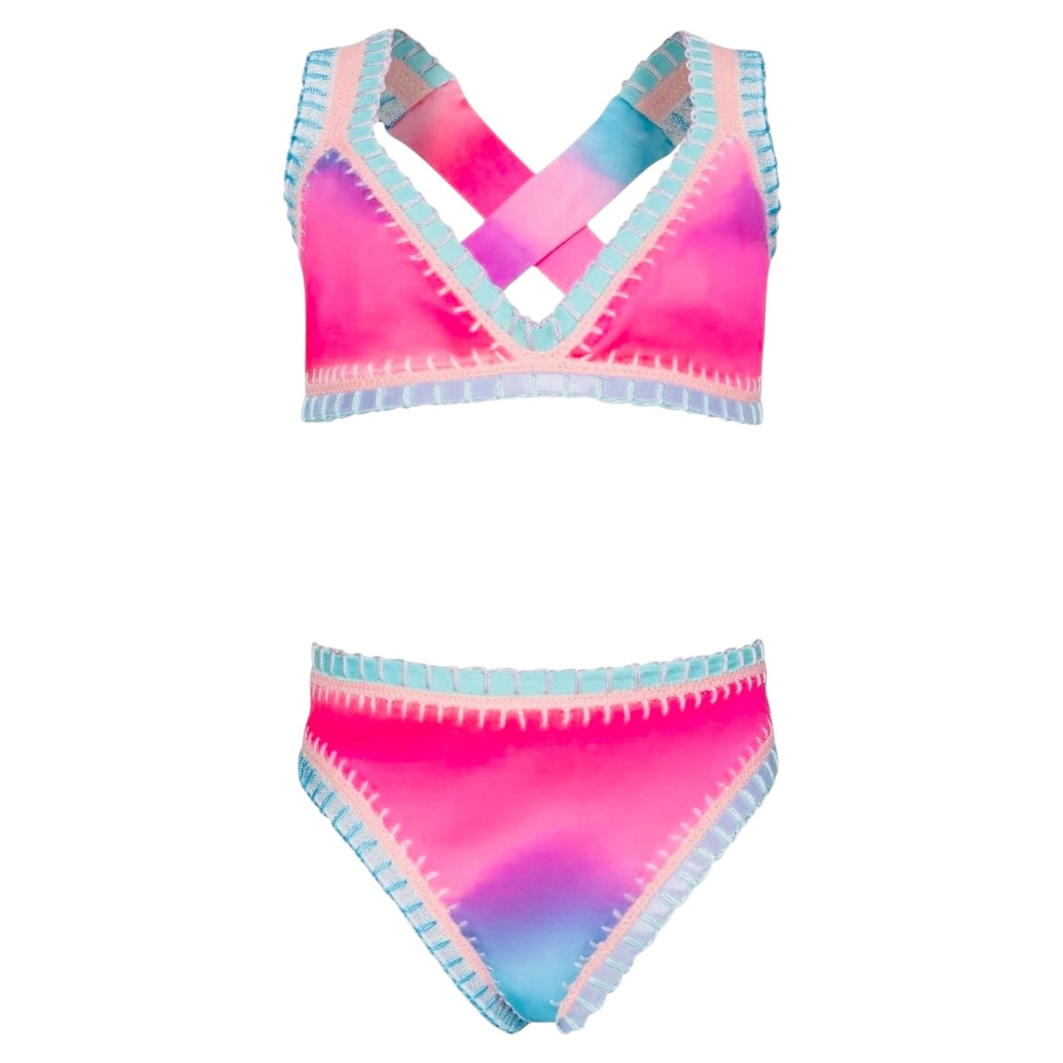 Bikini con bordado de arcoíris turquesa para niños de PQ