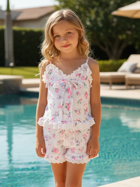 Flowers By Zoe Floral Bouquet & Eyelet Flowy Woven Shorts