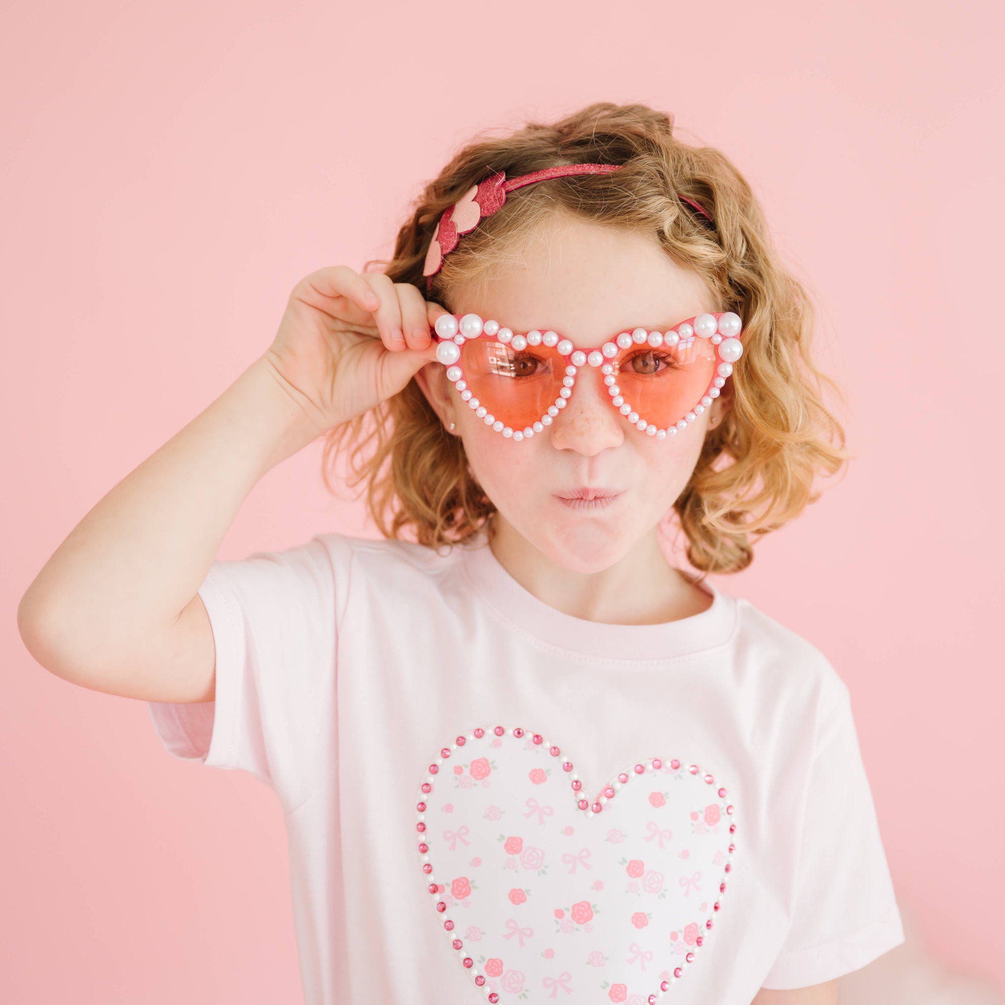 Sweet Wink Dainty Rose Pearl Heart Patch Tee * Now in Tween Sizes *