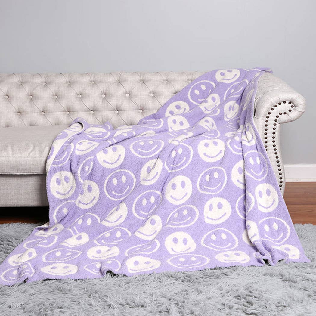 Happy Face Patterned Throw Blanket 50 X 60- Lavender