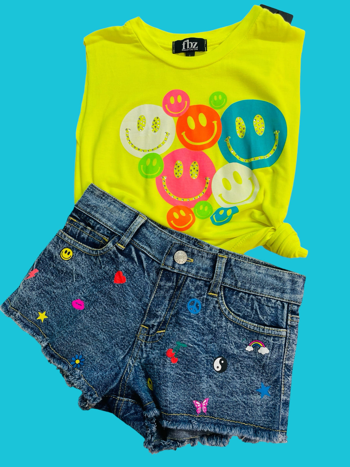 Flowers By Zoe Neon Yellow Tee With Smiley&#39;s