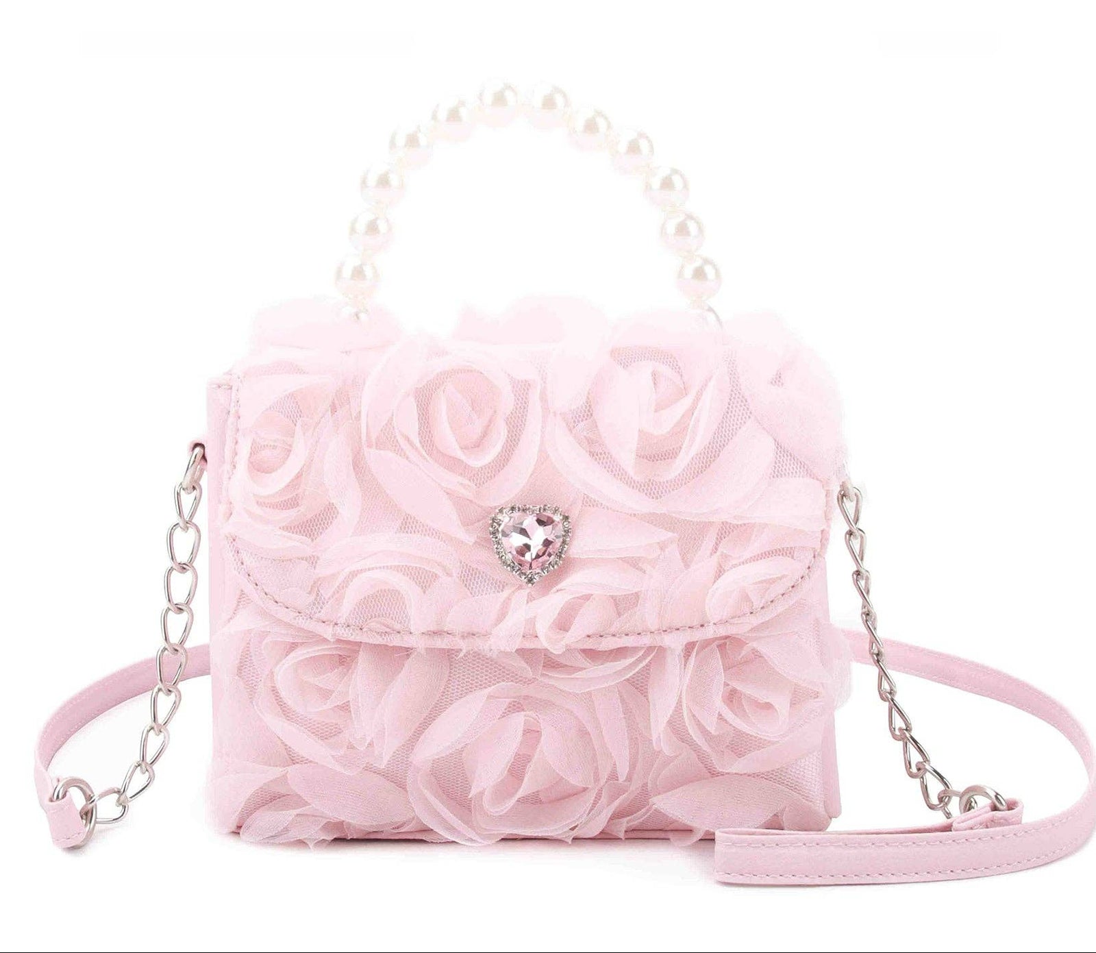 Pink Rosette Purse W/ Pearl Handle