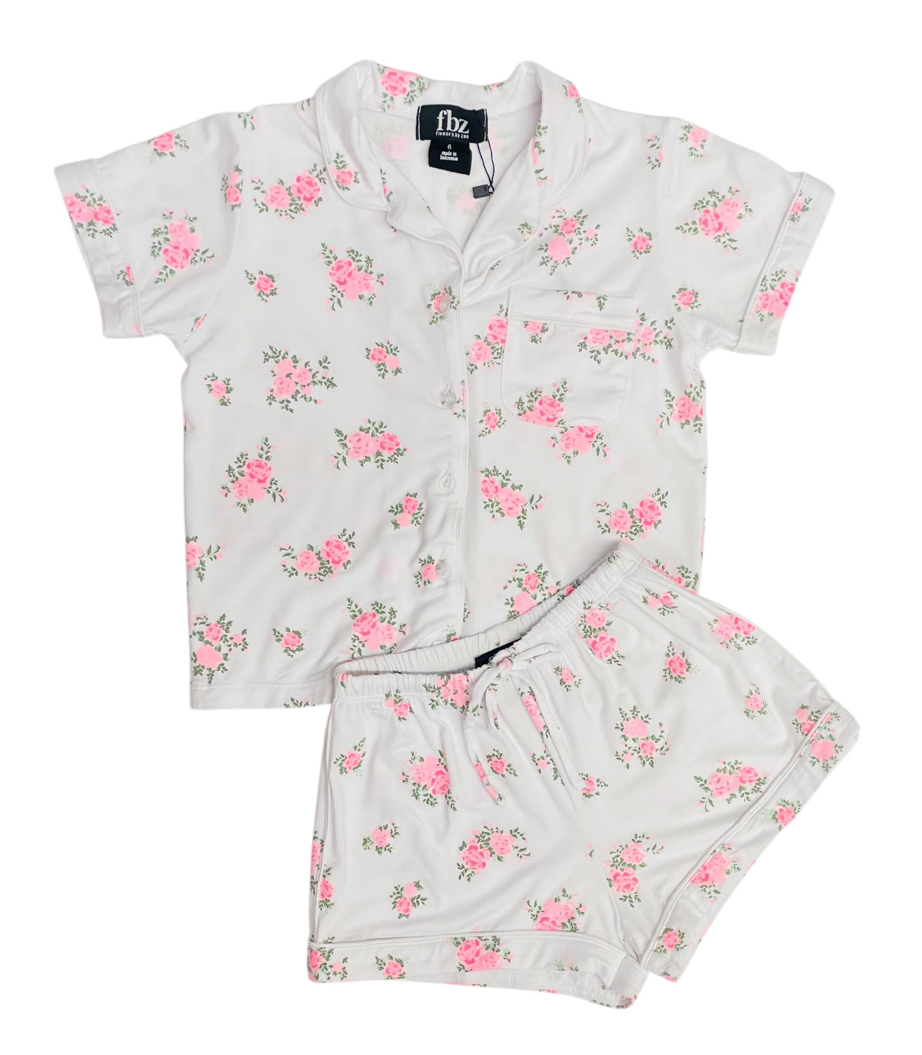 Flowers By Zoe 2pc White & Pink Cabbage Rose Knit Lounge Set