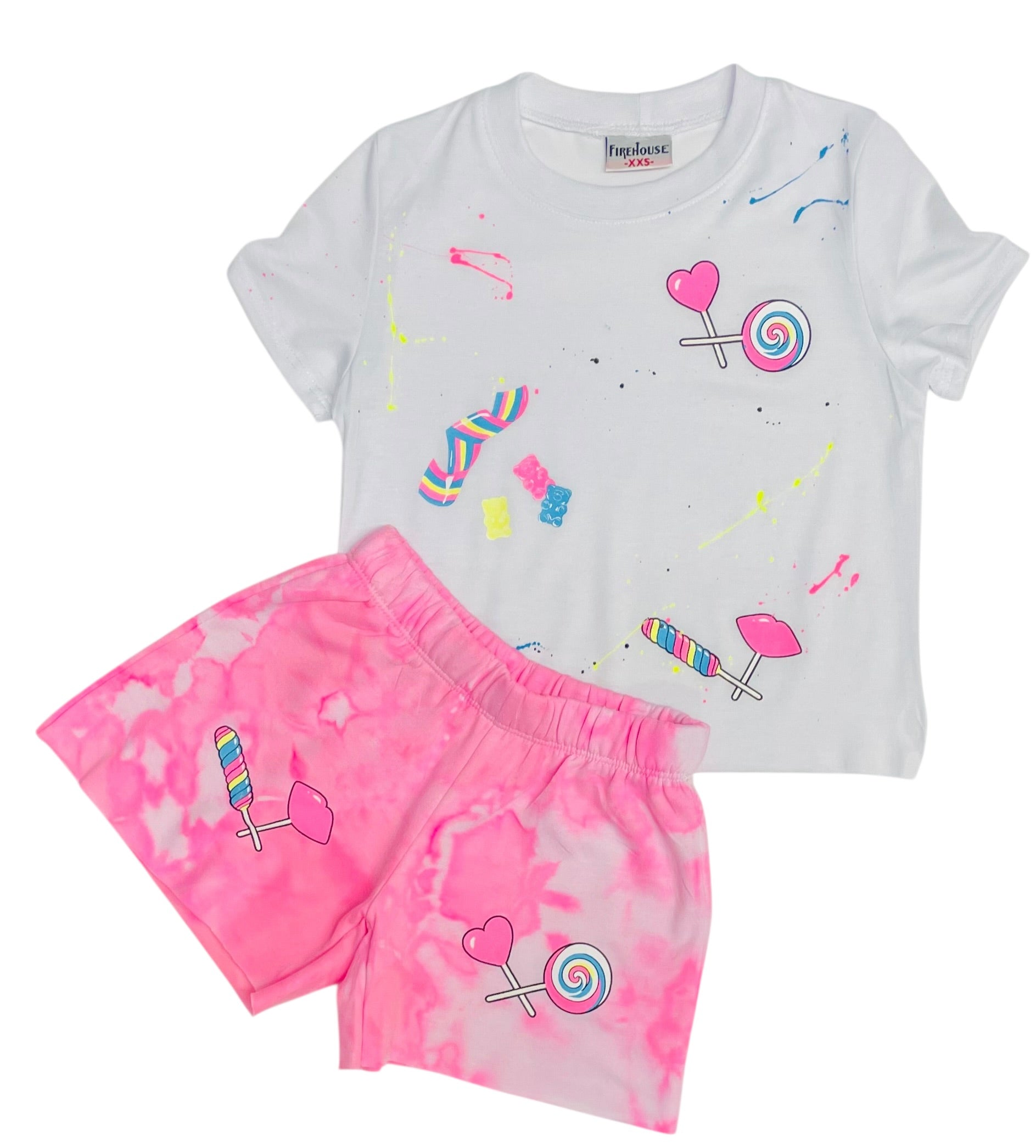 Firehouse Girls Lollipop Duo Shorts- Neon Pink Cloud