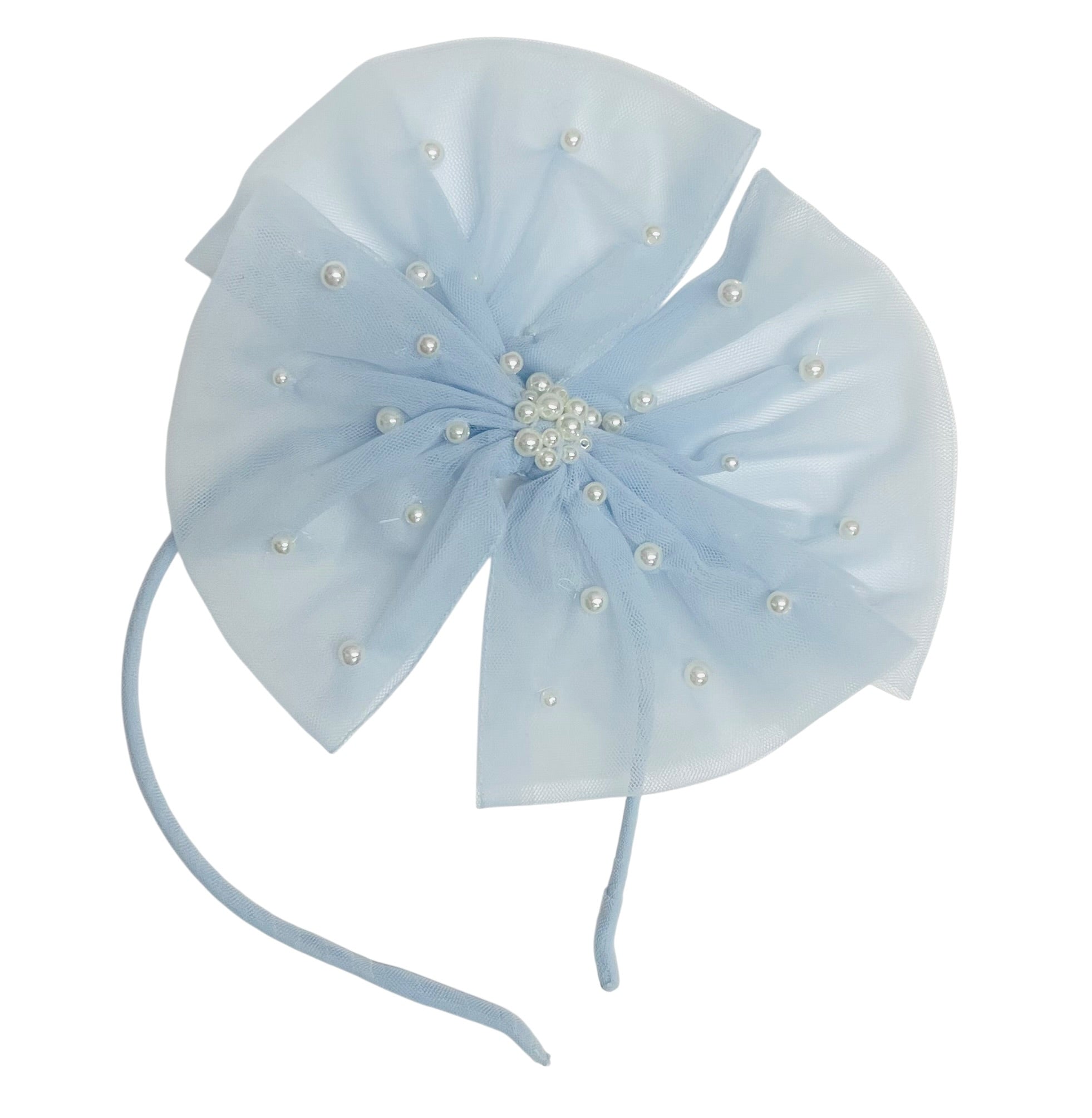 Ooh! La, La! Couture Tulle + Pearls Hair Headband- Sky