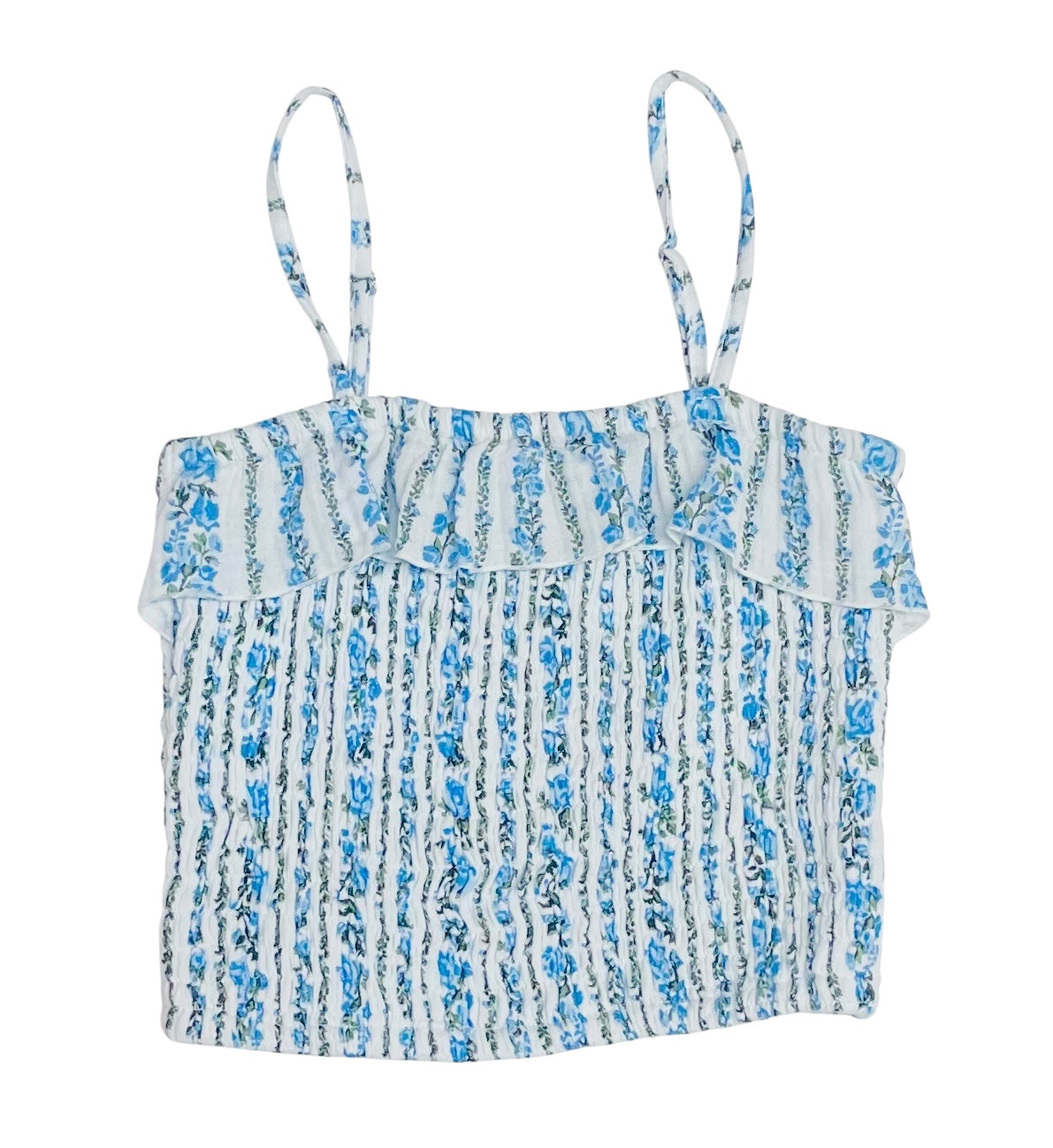 Flowers By Zoe Tween Blue Floral Demure Stripe Print Top