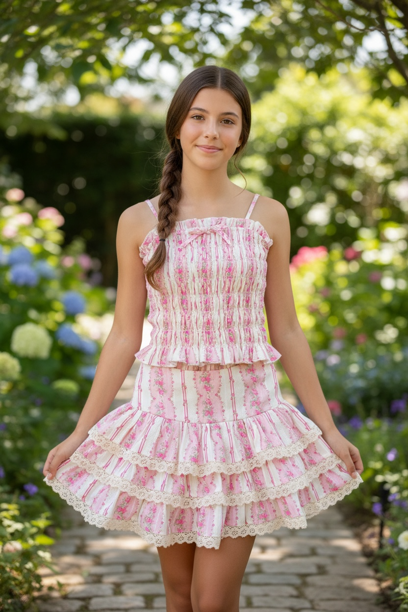 KatieJ NYC Melody Skirt- Baby Pink Cottage Stripe