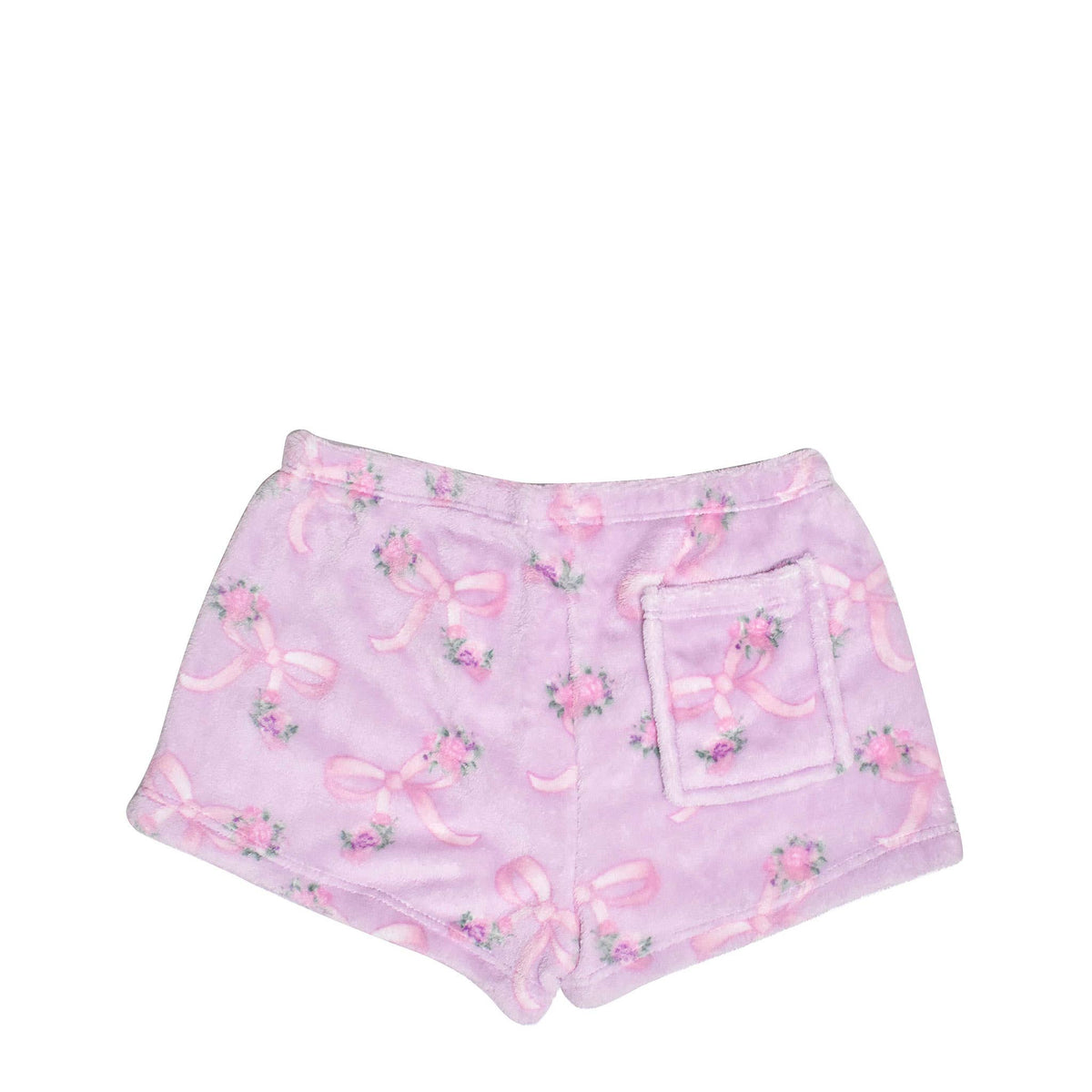 Fleece Printed Cozy Shorts-Orchid Floral Bow Print