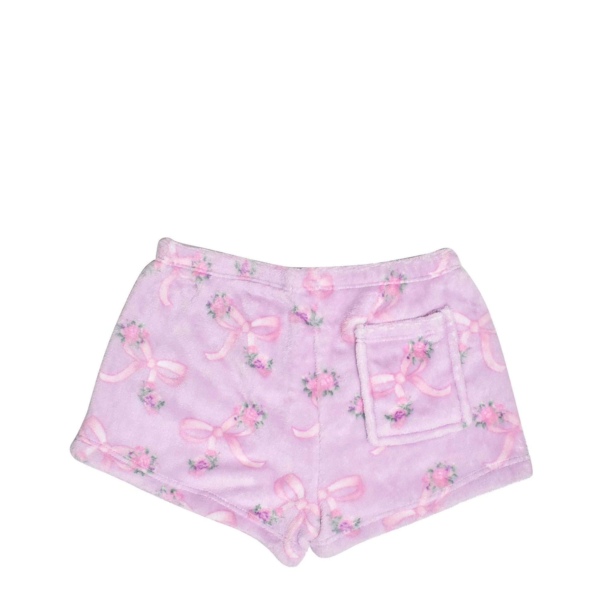 Fleece Printed Cozy Shorts-Orchid Floral Bow Print